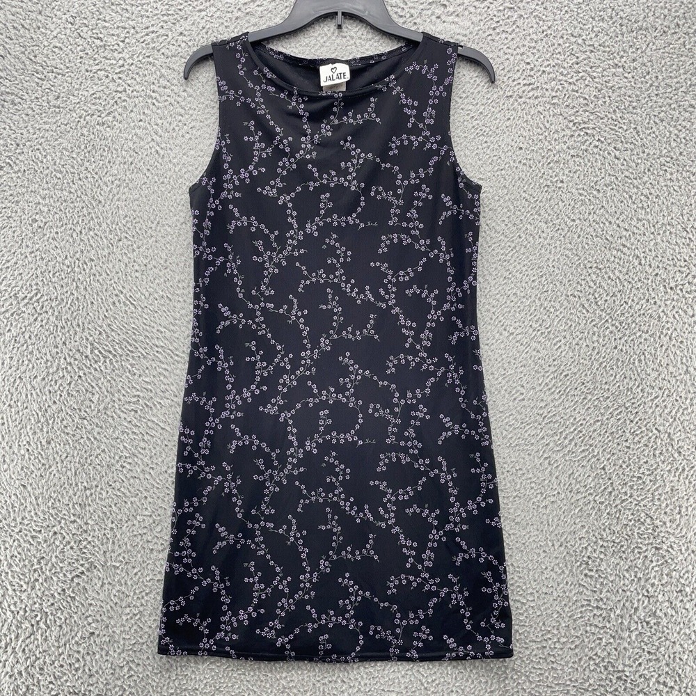 Vintage Jalate Dress Large Mini Floral Black Summer‎ Casual 90's Womens Juniors